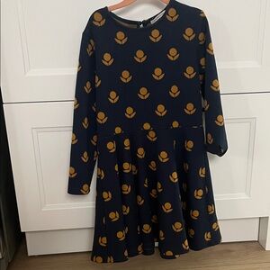 Stylish Kids Dress in Navy and Gold Floral Pattern